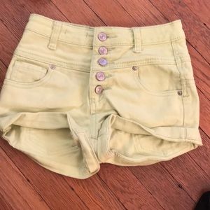 Hi—rise green button up shorts